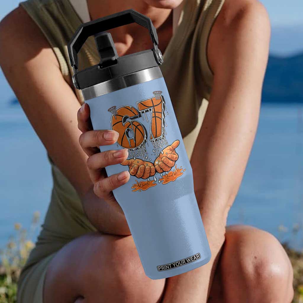 Basketball 67 Six Seven Funny Gen Alpha Meme Drip Flip Straw Tumbler TS11 One Size: 30 oz Light Blue Print Your Wear