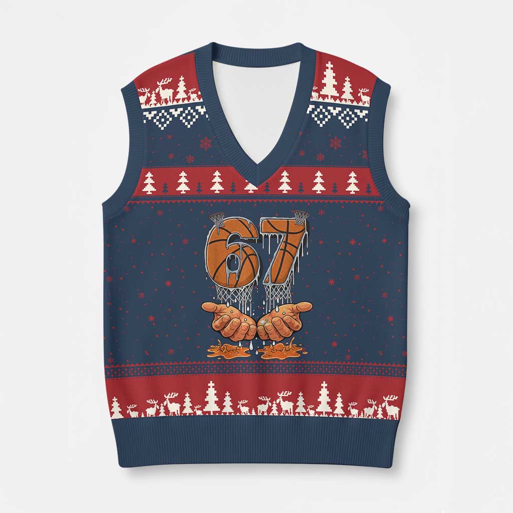 Basketball 67 Six Seven Funny Gen Alpha Meme Drip V-Neck Knit Sweater Vest TS11 Navy Red Print Your Wear