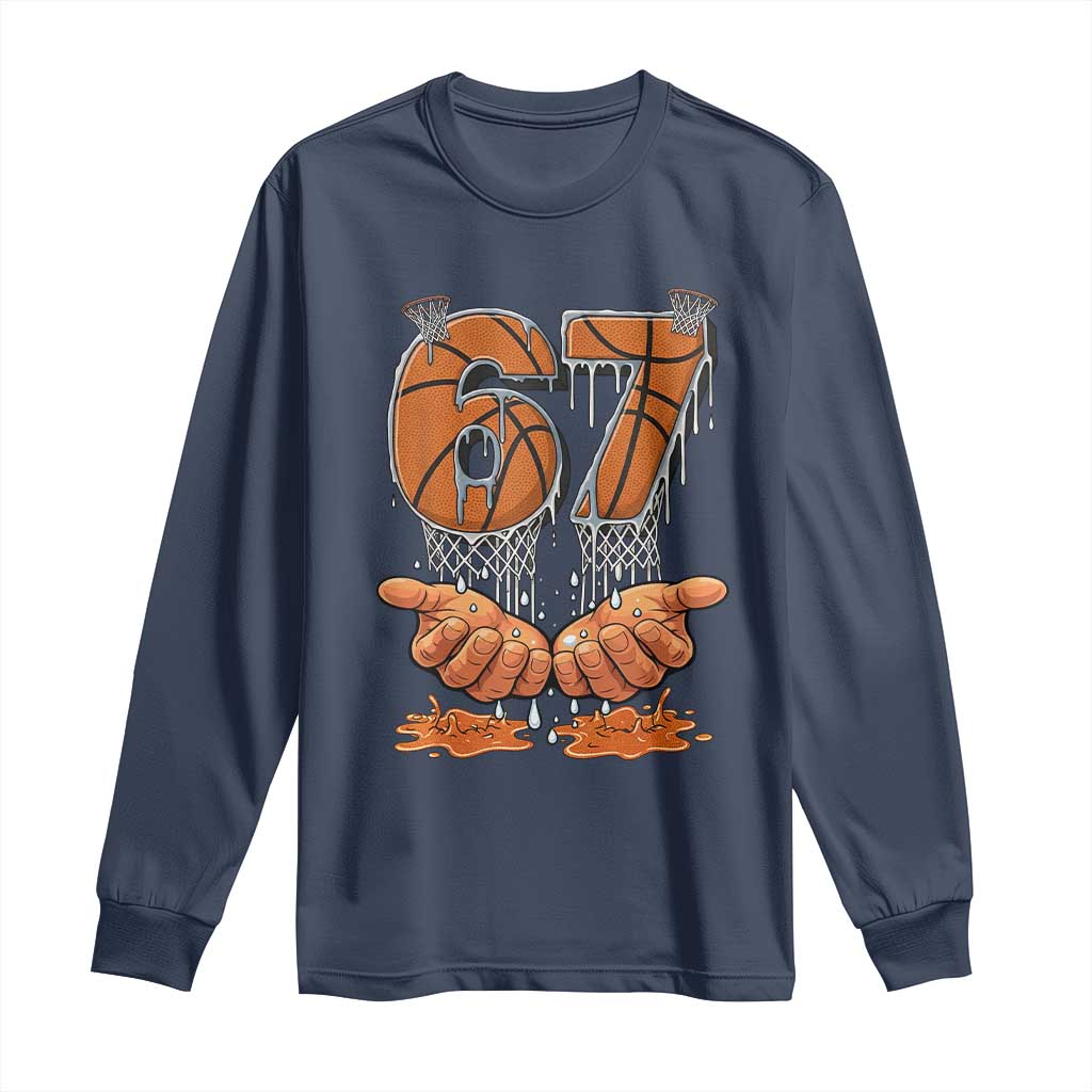 Basketball 67 Six Seven Funny Gen Alpha Meme Drip Long Sleeve Shirt TS11 Navy Print Your Wear