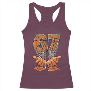 Basketball 67 Six Seven Funny Gen Alpha Meme Drip Racerback Tank Top TS11 Maroon Print Your Wear