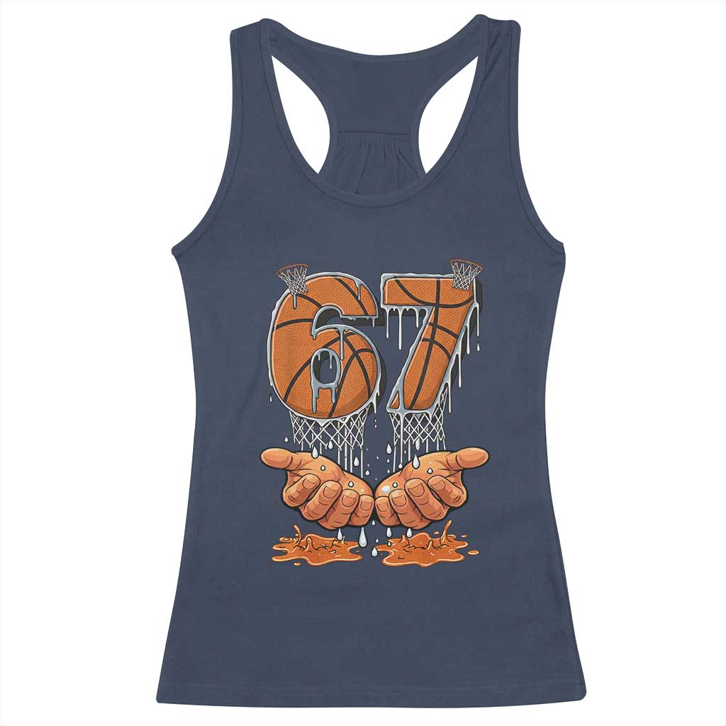 Basketball 67 Six Seven Funny Gen Alpha Meme Drip Racerback Tank Top TS11 Navy Print Your Wear