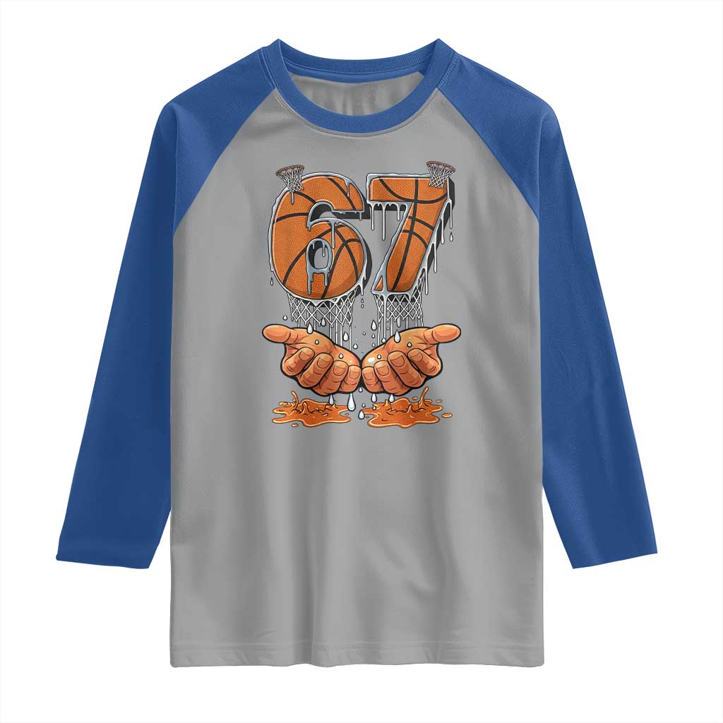 Basketball 67 Six Seven Funny Gen Alpha Meme Drip Raglan Shirt TS11 Sport Gray Royal Print Your Wear