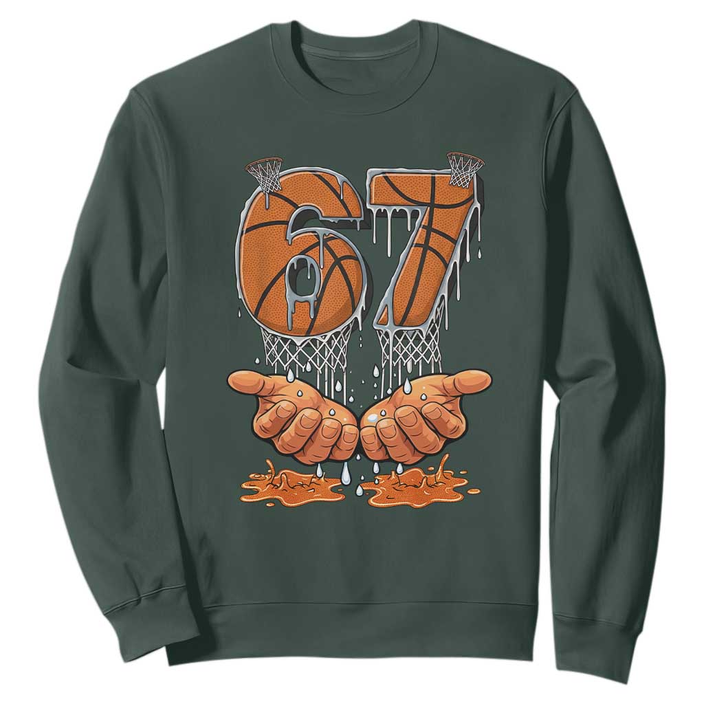 Basketball 67 Six Seven Funny Gen Alpha Meme Drip Sweatshirt TS11 Dark Forest Green Print Your Wear