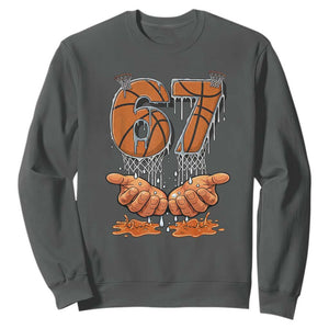 Basketball 67 Six Seven Funny Gen Alpha Meme Drip Sweatshirt TS11 Dark Heather Print Your Wear
