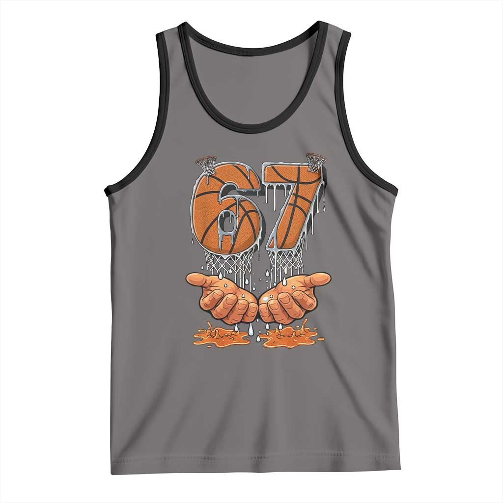 Basketball 67 Six Seven Funny Gen Alpha Meme Drip Tank Top TS11 Deep Heather Black Print Your Wear