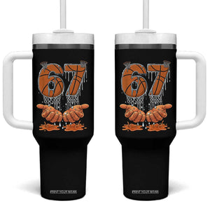 Basketball 67 Six Seven Funny Gen Alpha Meme Drip Tumbler With Handle TS11 One Size: 40 oz Black Print Your Wear