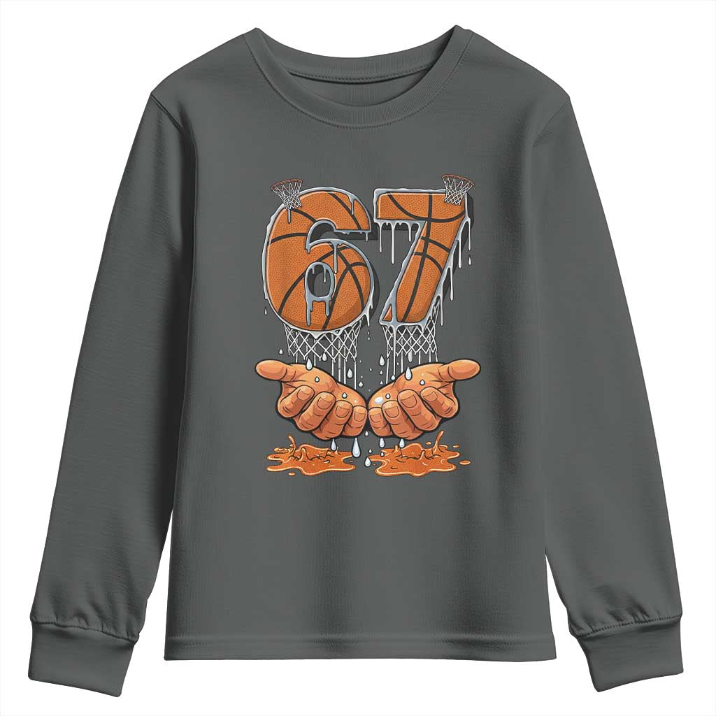 Basketball 67 Six Seven Funny Gen Alpha Meme Drip Youth Sweatshirt TS11 Dark Heather Print Your Wear