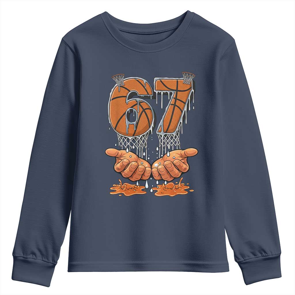 Basketball 67 Six Seven Funny Gen Alpha Meme Drip Youth Sweatshirt TS11 Navy Print Your Wear