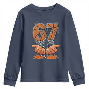 Basketball 67 Six Seven Funny Gen Alpha Meme Drip Youth Sweatshirt TS11 Navy Print Your Wear