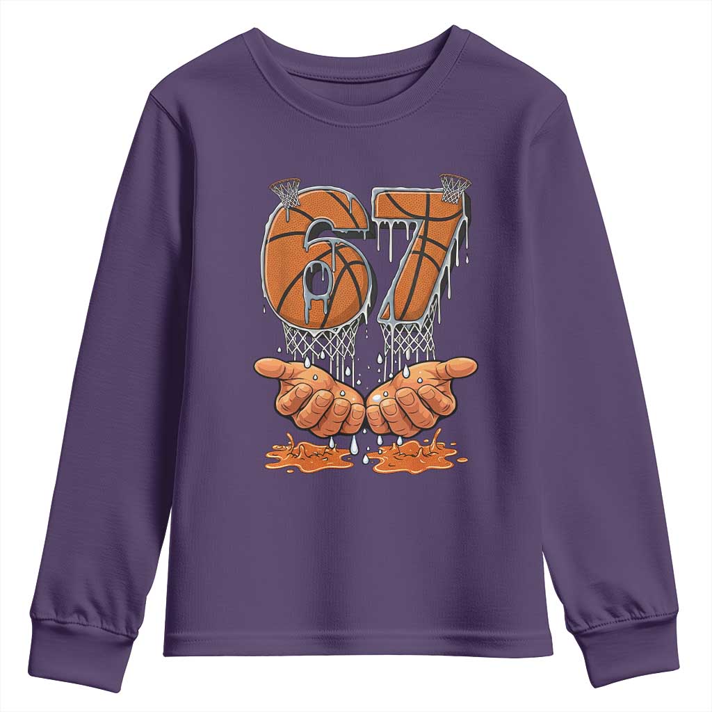 Basketball 67 Six Seven Funny Gen Alpha Meme Drip Youth Sweatshirt TS11 Purple Print Your Wear