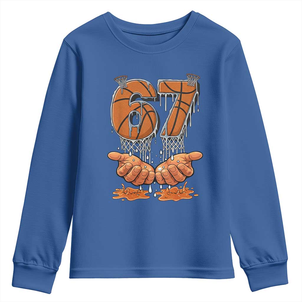Basketball 67 Six Seven Funny Gen Alpha Meme Drip Youth Sweatshirt TS11 Royal Blue Print Your Wear
