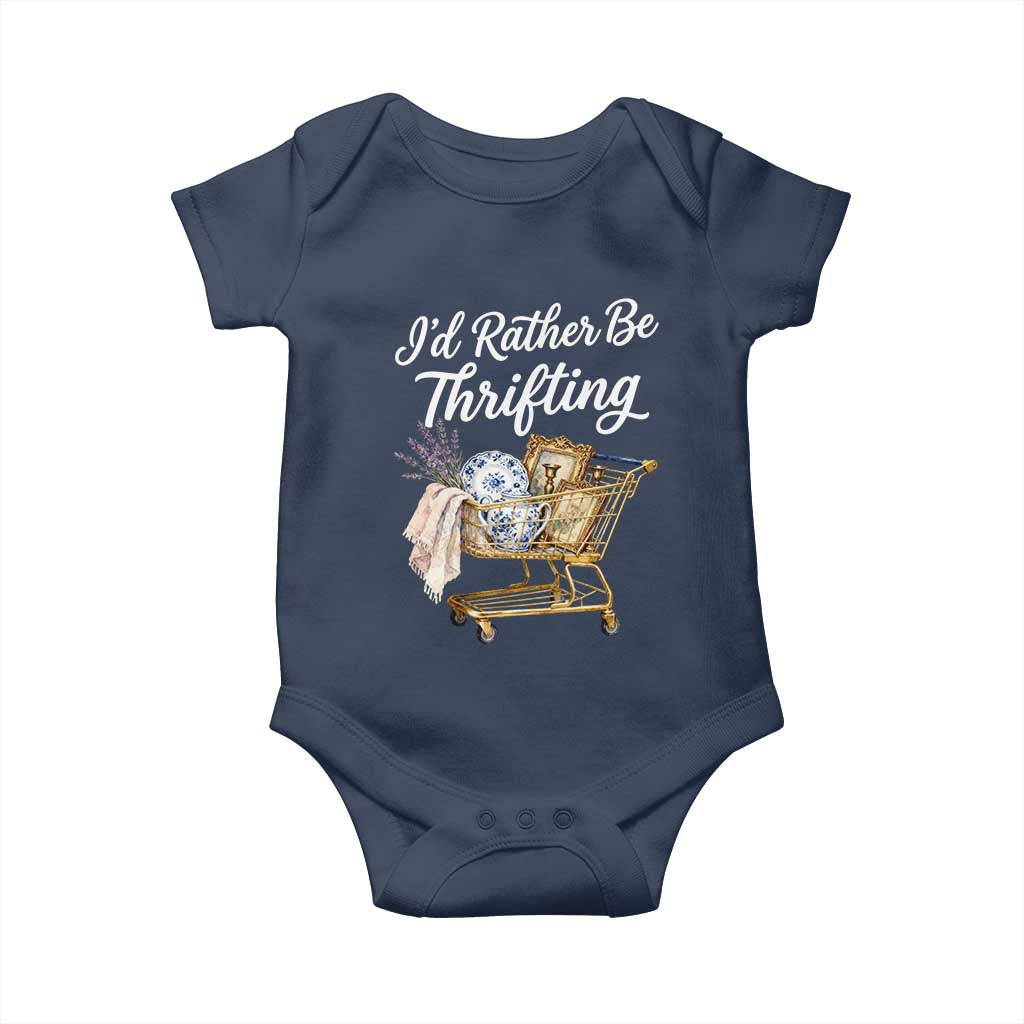 I Would Rather Be Thrifting Baby Onesie Funny Shopping Quote Vintage Hunter TS11 Navy Print Your Wear