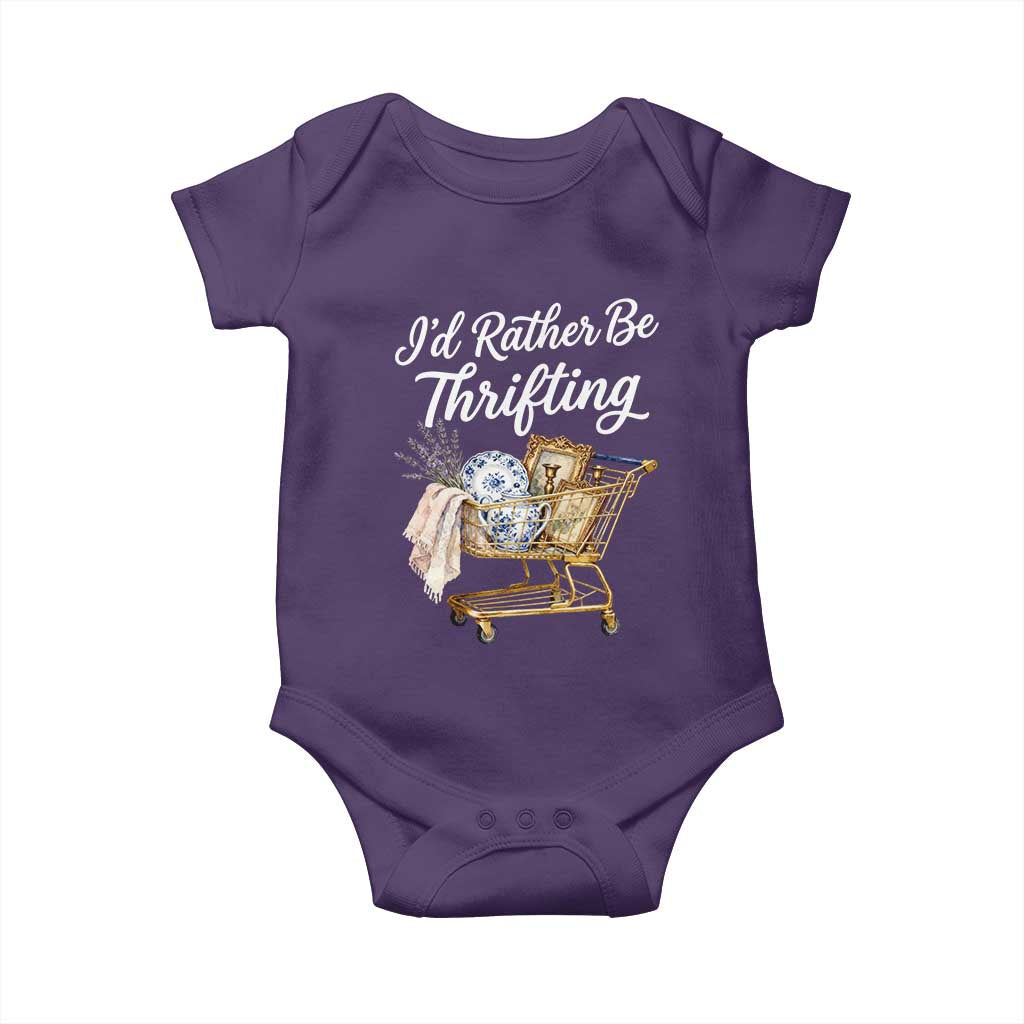 I Would Rather Be Thrifting Baby Onesie Funny Shopping Quote Vintage Hunter TS11 Purple Print Your Wear