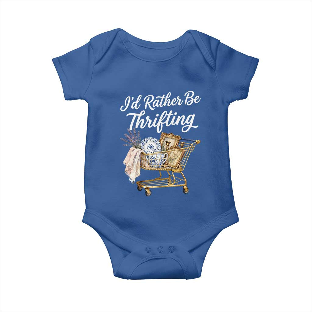 I Would Rather Be Thrifting Baby Onesie Funny Shopping Quote Vintage Hunter TS11 Royal Blue Print Your Wear