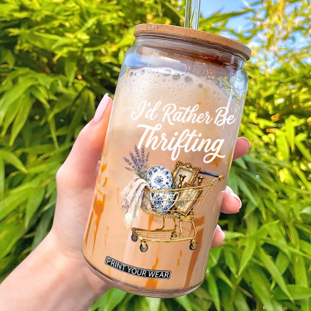 I Would Rather Be Thrifting Glass Can Funny Shopping Quote Vintage Hunter TS11 Black Print Your Wear