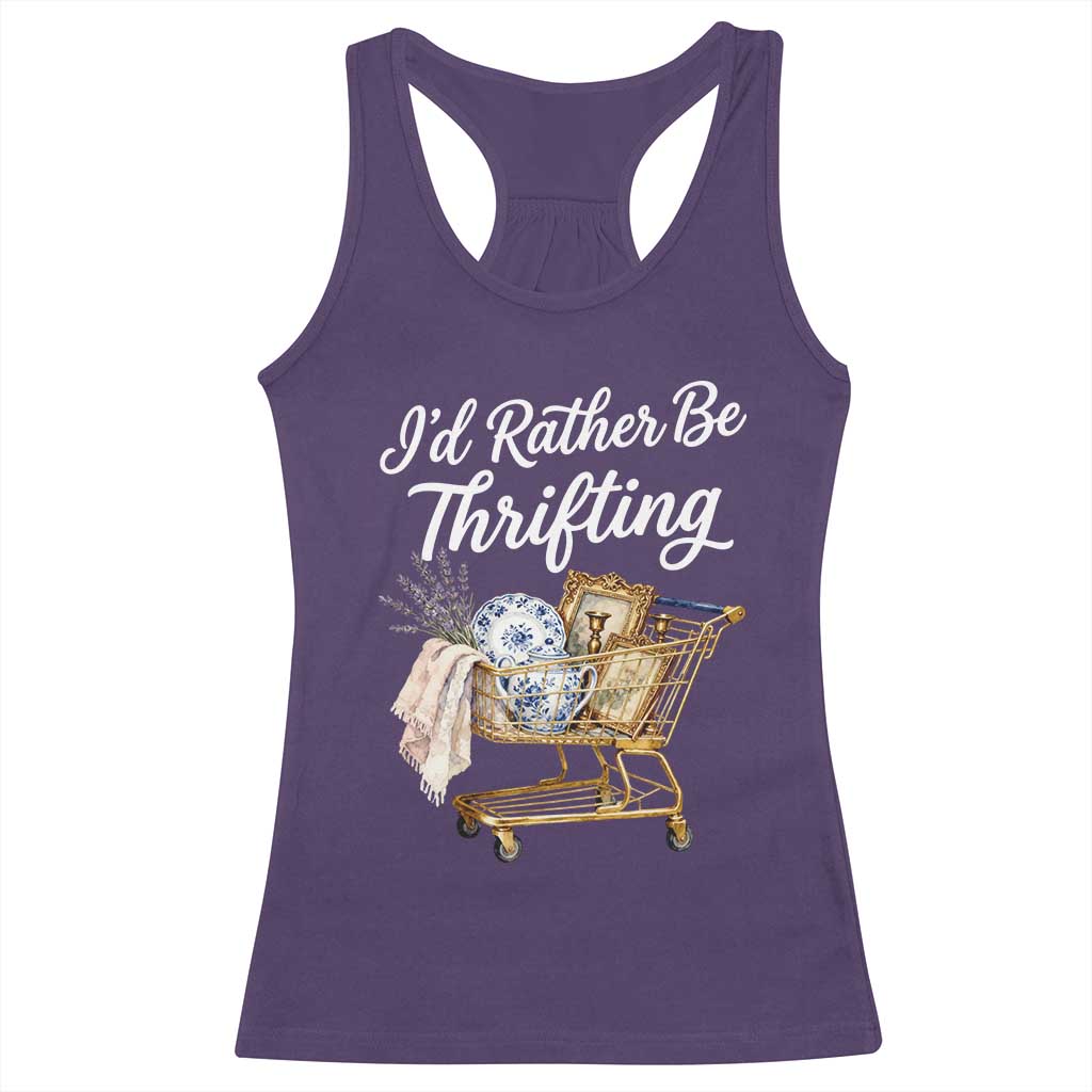 I Would Rather Be Thrifting Racerback Tank Top Funny Shopping Quote Vintage Hunter TS11 Purple Print Your Wear