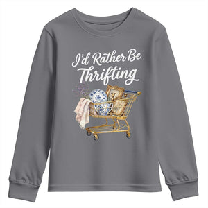 I Would Rather Be Thrifting Youth Sweatshirt Funny Shopping Quote Vintage Hunter TS11 Charcoal Print Your Wear