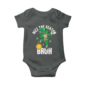 Funny St Patrick's Day Rizz The Season Bruh Baby Onesie Leprechaun Shamrock TS11 Dark Heather Print Your Wear