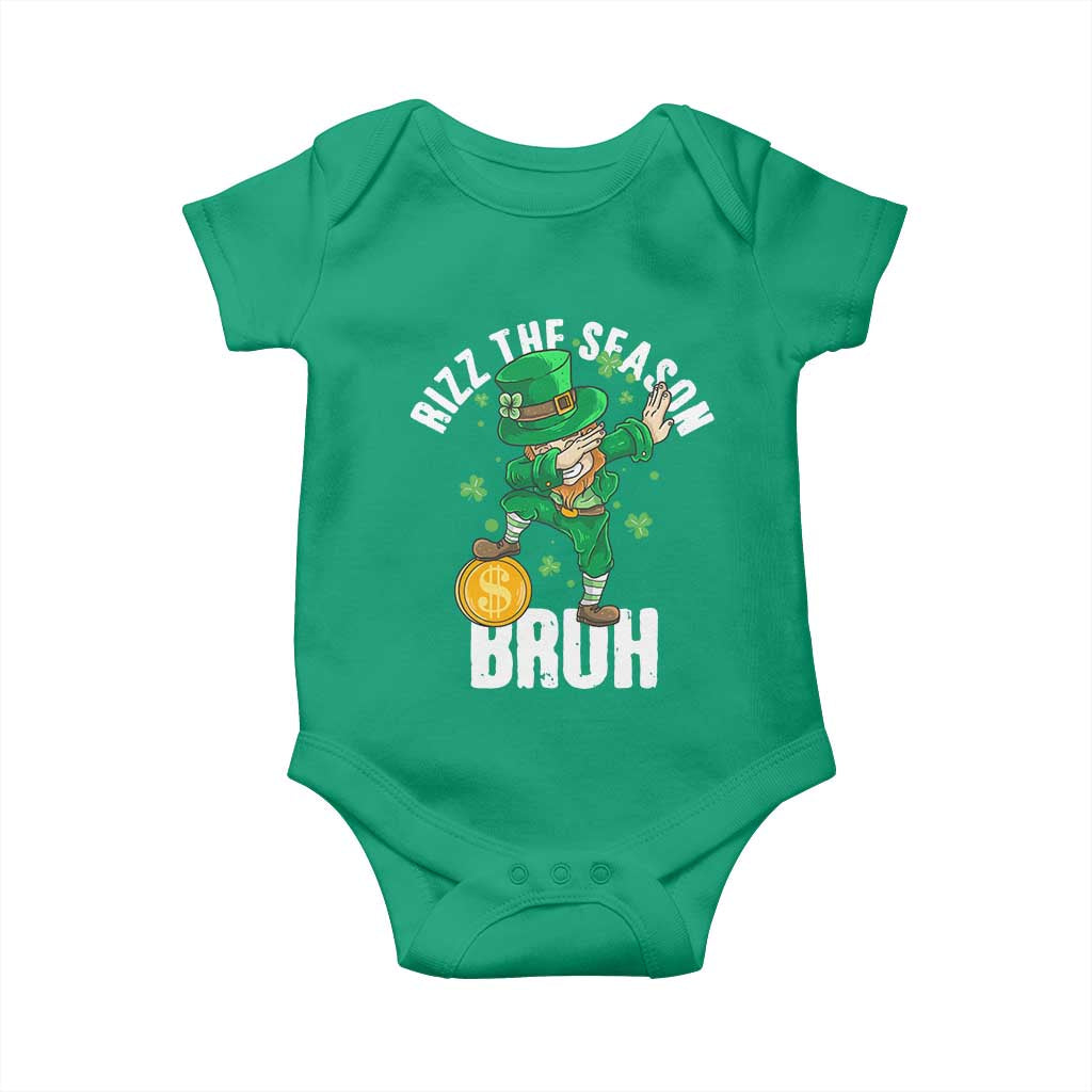 Funny St Patrick's Day Rizz The Season Bruh Baby Onesie Leprechaun Shamrock TS11 Irish Green Print Your Wear