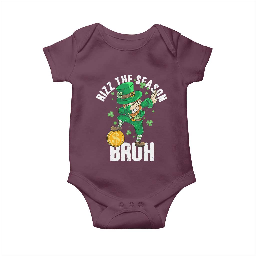 Funny St Patrick's Day Rizz The Season Bruh Baby Onesie Leprechaun Shamrock TS11 Maroon Print Your Wear