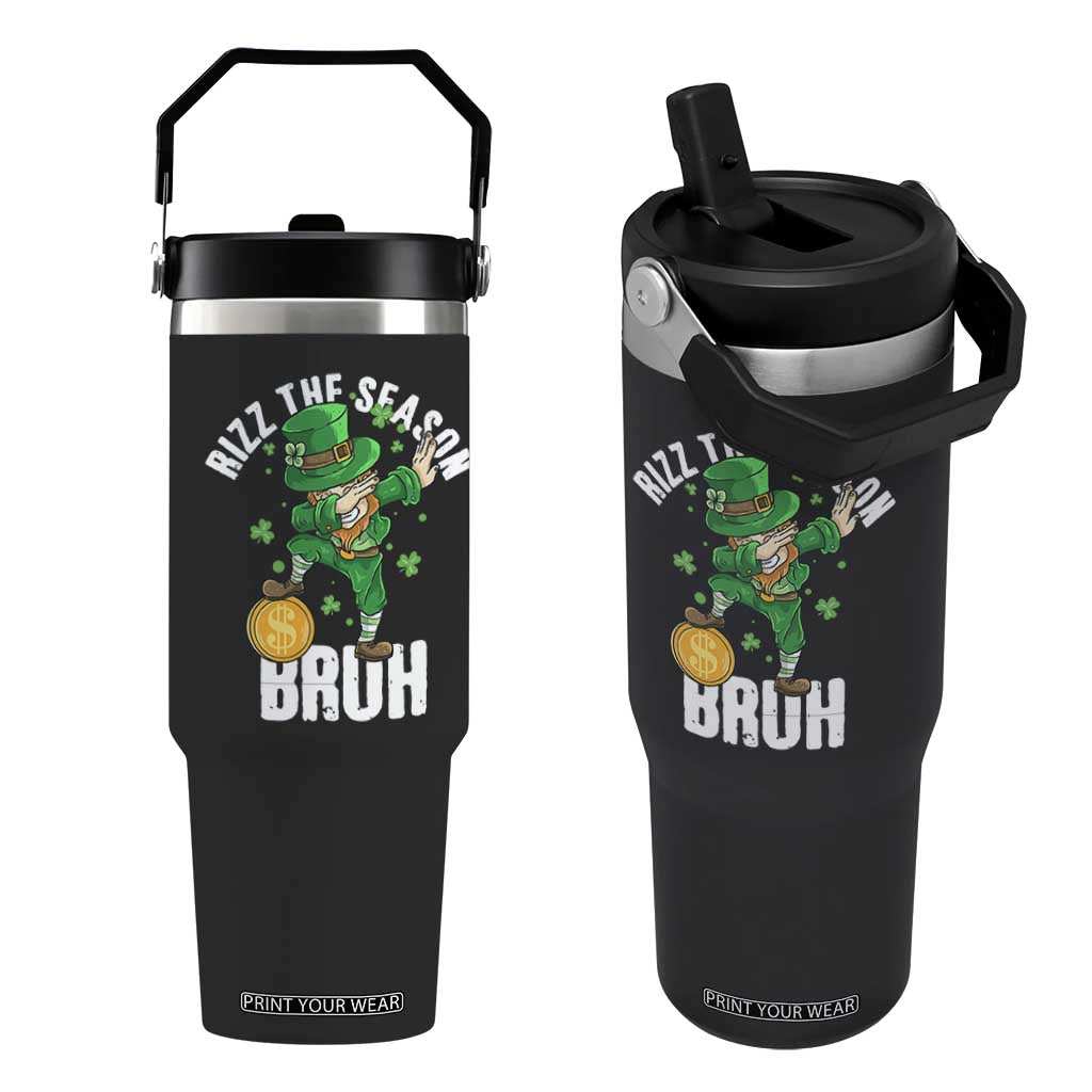 Funny St Patrick's Day Rizz The Season Bruh Flip Straw Tumbler Leprechaun Shamrock TS11 One Size: 30 oz Black Print Your Wear