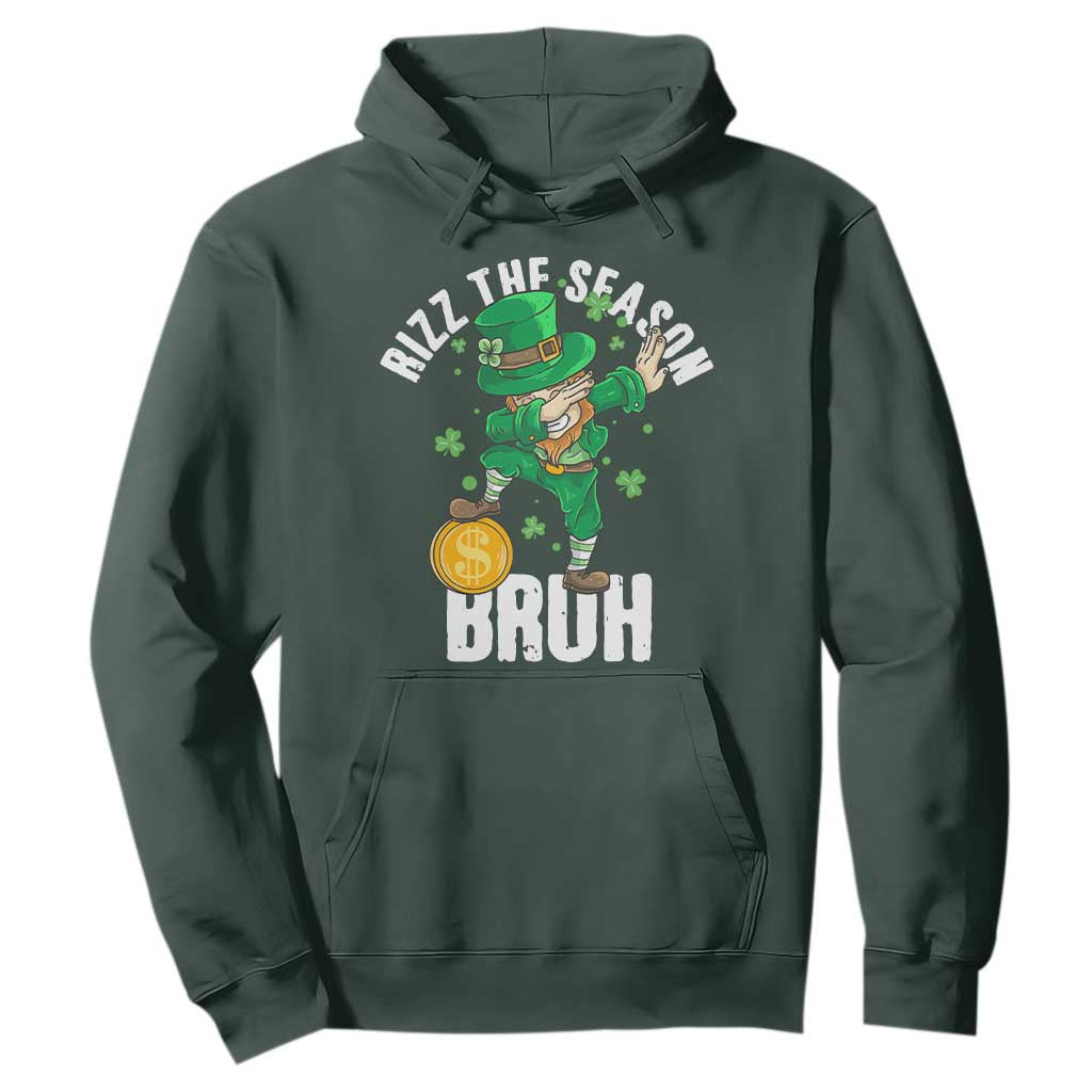 Funny St Patrick's Day Rizz The Season Bruh Hoodie Leprechaun Shamrock TS11 Dark Forest Green Print Your Wear