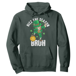 Funny St Patrick's Day Rizz The Season Bruh Hoodie Leprechaun Shamrock TS11 Dark Forest Green Print Your Wear