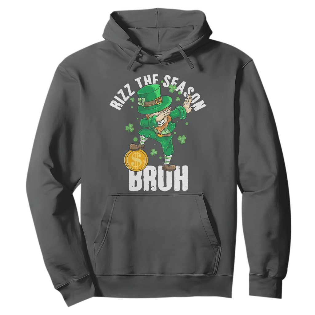 Funny St Patrick's Day Rizz The Season Bruh Hoodie Leprechaun Shamrock TS11 Dark Heather Print Your Wear