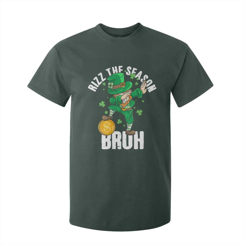 Funny St Patrick's Day Rizz The Season Bruh T Shirt For Kid Leprechaun Shamrock TS11 Dark Forest Green Print Your Wear