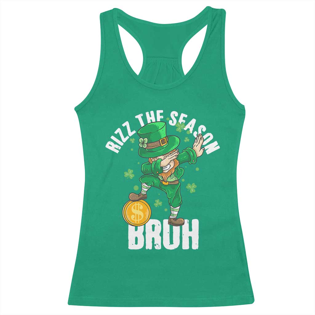 Funny St Patrick's Day Rizz The Season Bruh Racerback Tank Top Leprechaun Shamrock TS11 Irish Green Print Your Wear