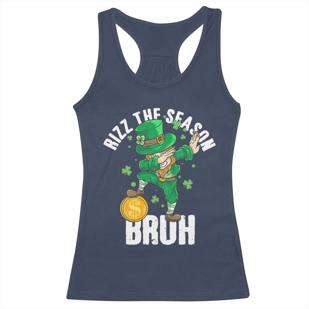Funny St Patrick's Day Rizz The Season Bruh Racerback Tank Top Leprechaun Shamrock TS11 Navy Print Your Wear