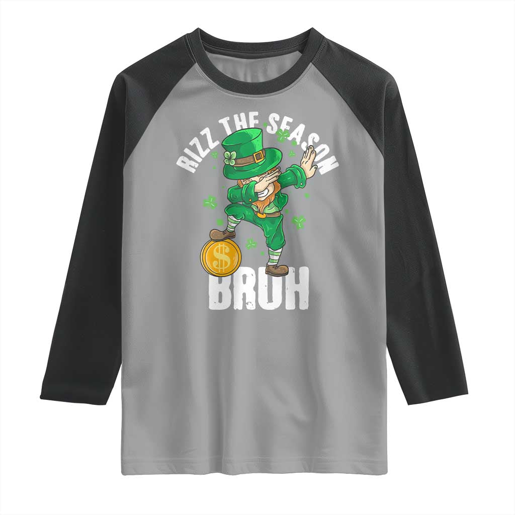 Funny St Patrick's Day Rizz The Season Bruh Raglan Shirt Leprechaun Shamrock TS11 Sport Gray Black Print Your Wear