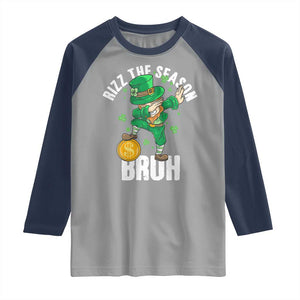 Funny St Patrick's Day Rizz The Season Bruh Raglan Shirt Leprechaun Shamrock TS11 Sport Gray Navy Print Your Wear