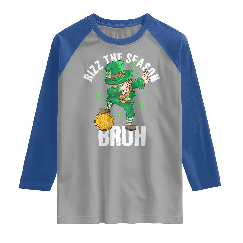 Funny St Patrick's Day Rizz The Season Bruh Raglan Shirt Leprechaun Shamrock TS11 Sport Gray Royal Print Your Wear