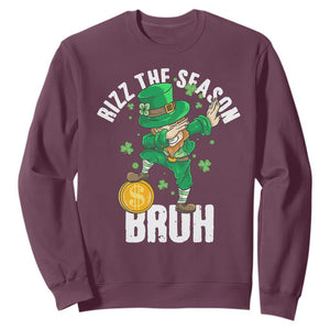 Funny St Patrick's Day Rizz The Season Bruh Sweatshirt Leprechaun Shamrock TS11 Maroon Print Your Wear