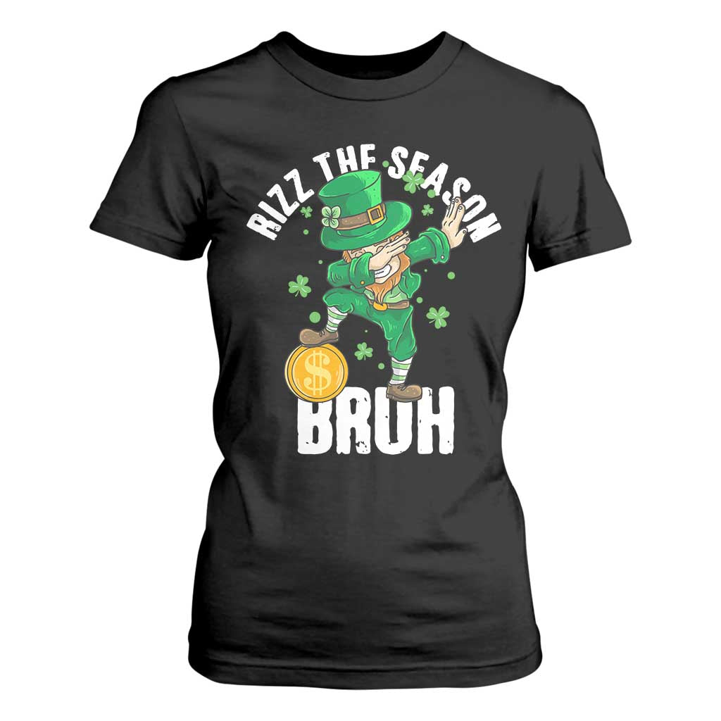 Funny St Patrick's Day Rizz The Season Bruh T Shirt For Women Leprechaun Shamrock TS11 Black Print Your Wear