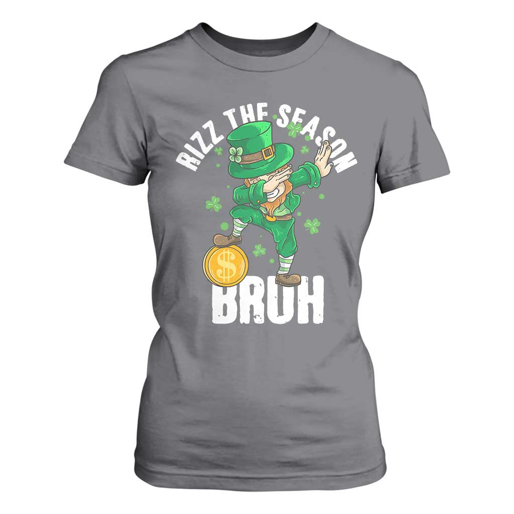 Funny St Patrick's Day Rizz The Season Bruh T Shirt For Women Leprechaun Shamrock TS11 Charcoal Print Your Wear