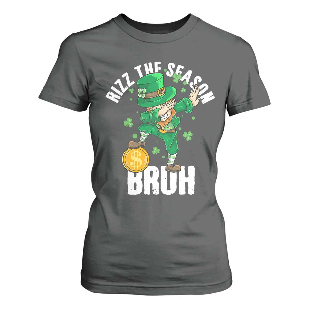 Funny St Patrick's Day Rizz The Season Bruh T Shirt For Women Leprechaun Shamrock TS11 Dark Heather Print Your Wear