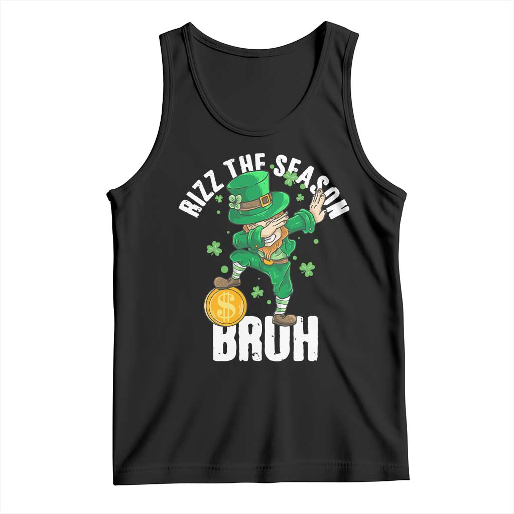 Funny St Patrick's Day Rizz The Season Bruh Tank Top Leprechaun Shamrock TS11 Black Print Your Wear