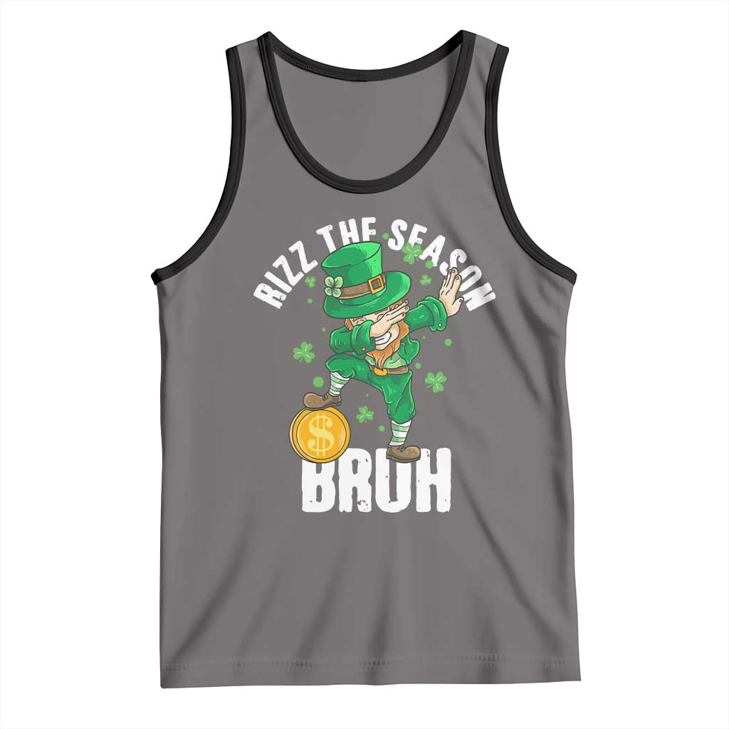 Funny St Patrick's Day Rizz The Season Bruh Tank Top Leprechaun Shamrock TS11 Deep Heather Black Print Your Wear