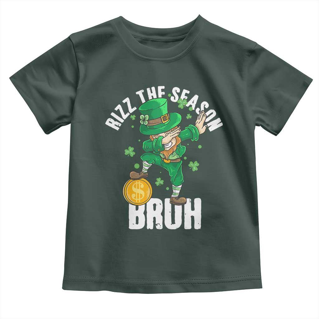 Funny St Patrick's Day Rizz The Season Bruh Toddler T Shirt Leprechaun Shamrock TS11 Dark Forest Green Print Your Wear