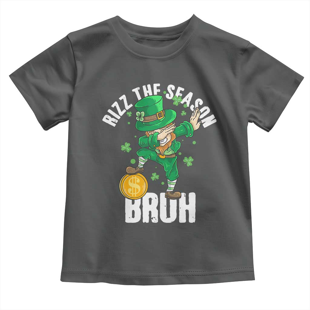 Funny St Patrick's Day Rizz The Season Bruh Toddler T Shirt Leprechaun Shamrock TS11 Dark Heather Print Your Wear