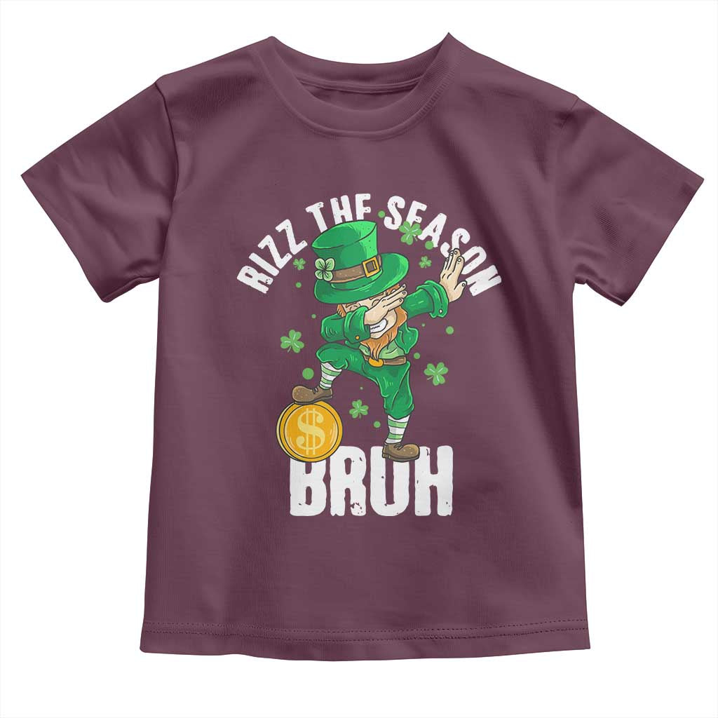 Funny St Patrick's Day Rizz The Season Bruh Toddler T Shirt Leprechaun Shamrock TS11 Maroon Print Your Wear