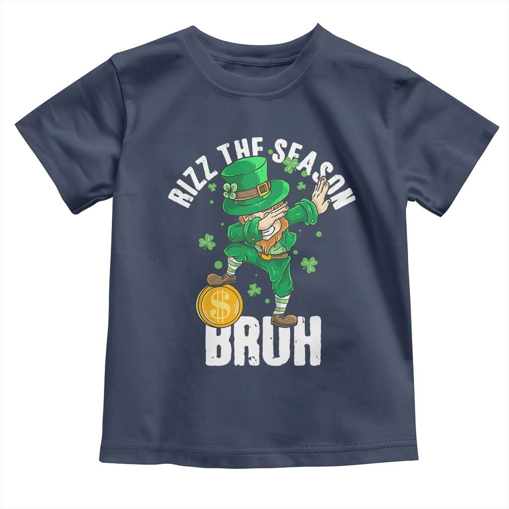 Funny St Patrick's Day Rizz The Season Bruh Toddler T Shirt Leprechaun Shamrock TS11 Navy Print Your Wear