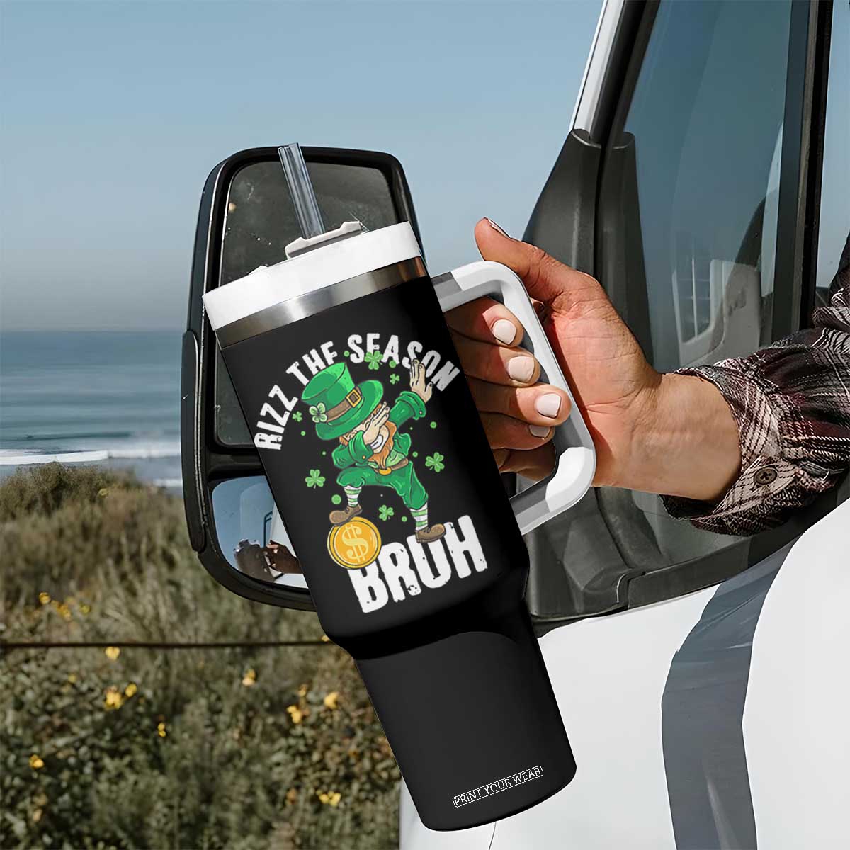 Funny St Patrick's Day Rizz The Season Bruh Tumbler With Handle Leprechaun Shamrock TS11 Print Your Wear