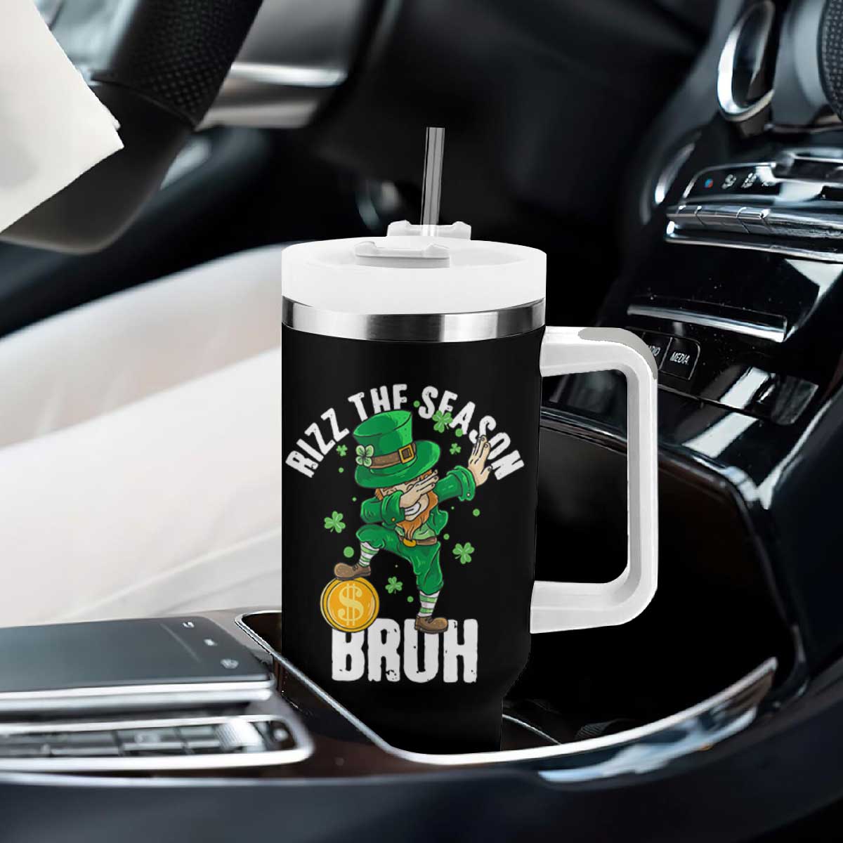 Funny St Patrick's Day Rizz The Season Bruh Tumbler With Handle Leprechaun Shamrock TS11 Print Your Wear