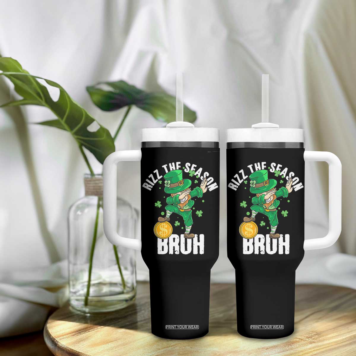 Funny St Patrick's Day Rizz The Season Bruh Tumbler With Handle Leprechaun Shamrock TS11 Print Your Wear