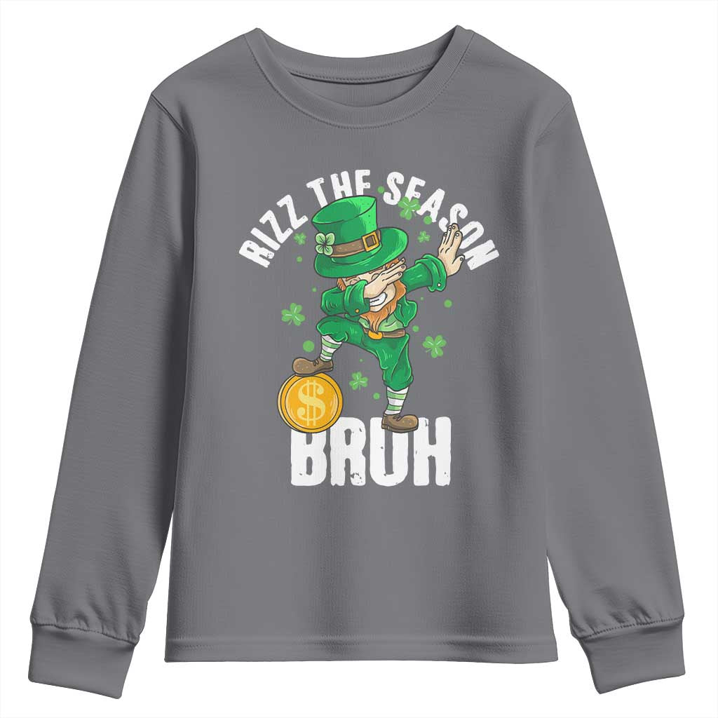 Funny St Patrick's Day Rizz The Season Bruh Youth Sweatshirt Leprechaun Shamrock TS11 Charcoal Print Your Wear