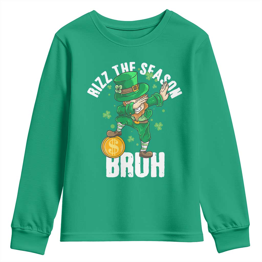 Funny St Patrick's Day Rizz The Season Bruh Youth Sweatshirt Leprechaun Shamrock TS11 Irish Green Print Your Wear