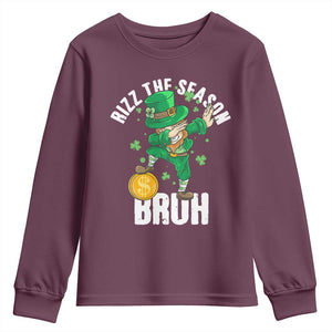 Funny St Patrick's Day Rizz The Season Bruh Youth Sweatshirt Leprechaun Shamrock TS11 Maroon Print Your Wear